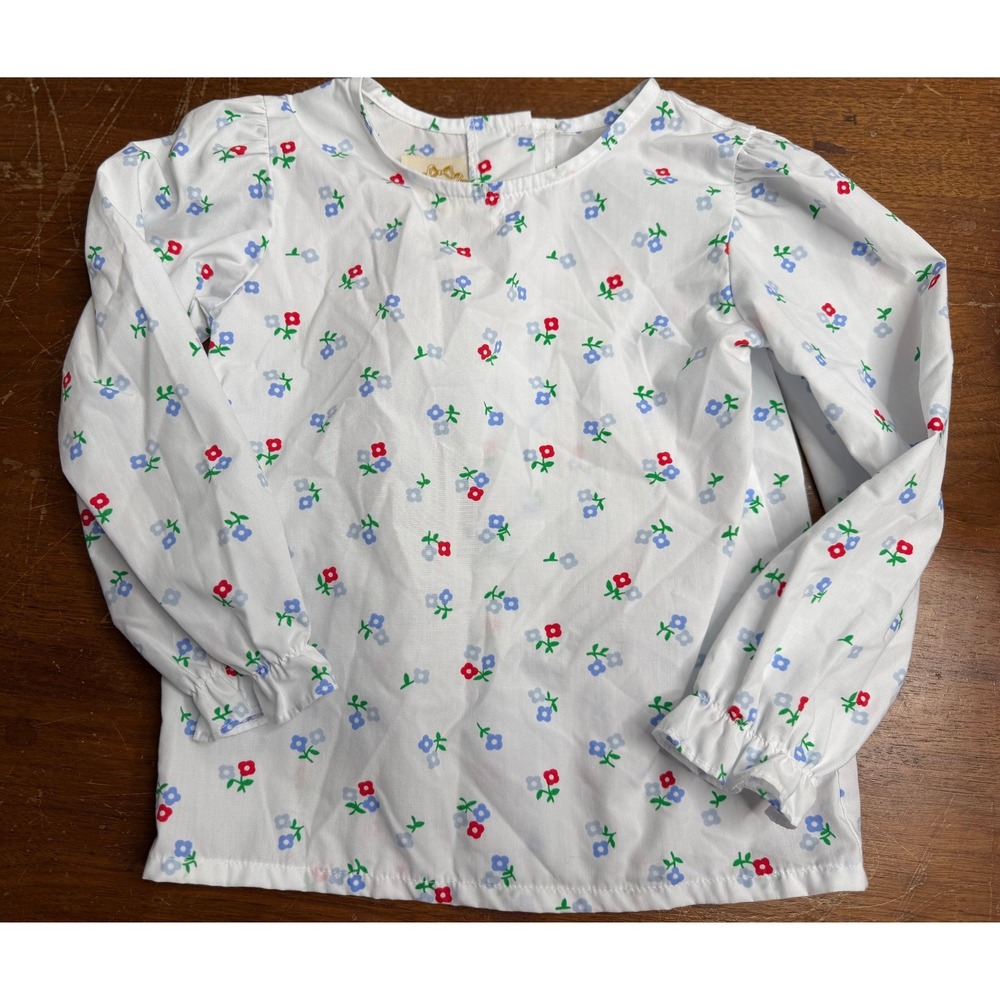 The Beaufort Bonnet Company Girls 4T Floral Long Sleeve Button Back Blouse White